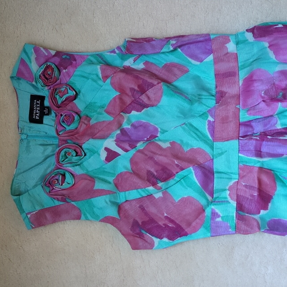 Adrianna Papell Blue and Pink Sleeveless Sundress